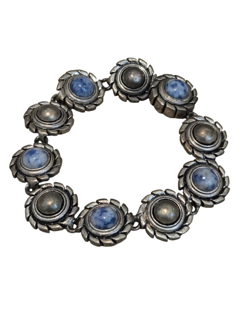 Vintage Silver Tone Sodalite 7" Magnetic Link Bracelet